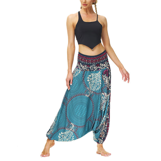 Buddha Stones Boho Loose Geometric Floral Vine Pattern Harem Trousers Women's Yoga Pants