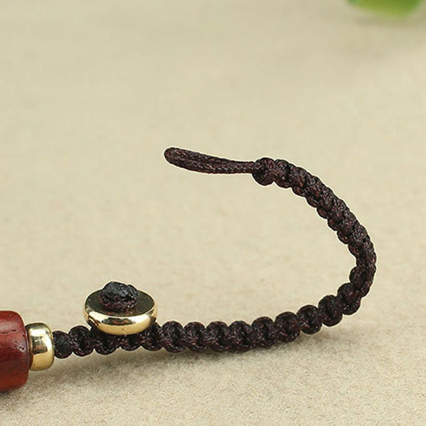 Buddha Stones Copper Coin Attract Wealth Ebony Wood Red Sandalwood Luck Key Chain Decoration Key Chain BS 4