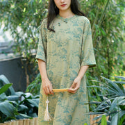 Buddha Stones Half Sleeve Jacquard Cheongsam Midi Dress With Pockets