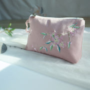Buddha Stones Small Flower Plum Cherry Crane Peach Blossom Embroidery Canvas Wallet Shopping Purse