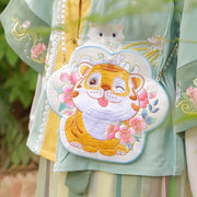 Buddha Stones Luck Embroidery Lotus Koi Fish Rabbit Flower Hanfu Bag Crossbody Bag Shoulder Bag Bag BS Tiger Flower