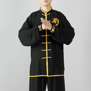 Buddha Stones Dragon Embroidered Qi Gong Zen Spiritual Practice Meditation Prayer Uniform Unisex Clothing Set