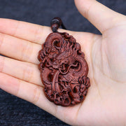 Buddha Stones Lightning Struck Jujube Wood Double Dragon Relief Ward Off Evil Spirits Necklace Pendant Necklaces & Pendants BS 10