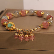 Buddha Stones Strawberry Quartz Moonstone Healing Tassel Charm Bracelet Bracelet BS 4