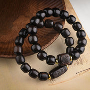 Buddha Stones Tibetan Ebony Wood Barrel Beads Lucky And Treasure Balance Bracelet 1