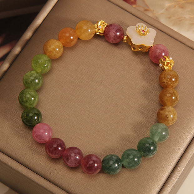 Buddha Stones Colorful Tourmaline Jade Flowers Love Bracelet Bracelet BS 6