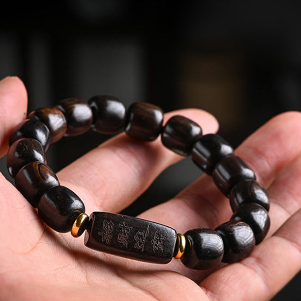 Buddha Stones Tibetan Ebony Wood Barrel Beads Lucky And Treasure Balance Bracelet 12