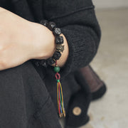 Buddha Stones Tibet Ebony Wood Copper Peace Tassel Wrist Mala Bracelet Wrist Mala BS 5