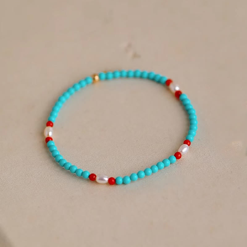 Buddha Stones Turquoise Red Agate Pearl Bracelet