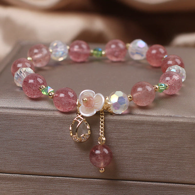 Buddha Stones Strawberry Quartz Rutilated Quartz Fluorite Flower Healing Bracelet Bracelet BS 1