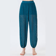 Buddha Stones Cashew Flowers Pattern Loose Harem Trousers Women's Yoga Pants With Side Split Harem Pants BS Blue XL(Waist 75cm/Hips 110cm/Length 97cm)