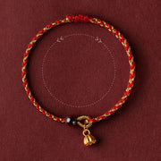 Buddha Stones Handcrafted Red Gold Rope Lotus Peace And Joy Charm Braid Bracelet Bracelet BS 9
