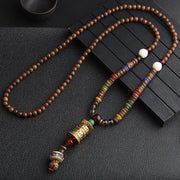 Buddha Stones Turquoise Dzi Bead Prayer Wheel Wenge Wood Meditation Necklace
