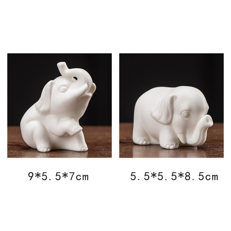Buddha Stones Small Elephant Statue White Porcelain Ceramic