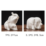 Buddha Stones Small Elephant Statue White Porcelain Ceramic Strength Home Desk Decoration Decorations BS 14