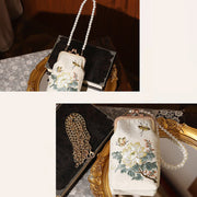 Buddha Stones Small Flowers Butterfly Embroidered Pearl Metal Chain Shoulder Bag Crossbody Handbag Cellphone Bag