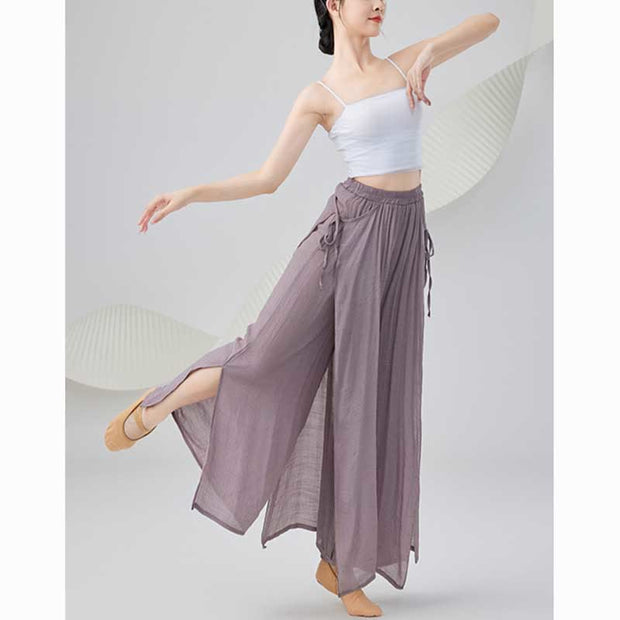 Buddha Stones Solid Color Loose Cotton Linen Wide Leg Pants For Yoga Classical Dance