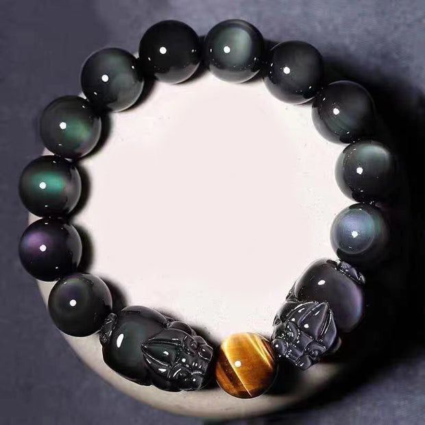 Buddha Stones FengShui PiXiu Rainbow Obsidian Healing Bracelet Bracelet BS 1