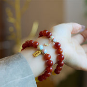 Buddha Stones Natural Red Agate Peace Talisman Fu Character Dragon Tail Confidence Charm Bracelet Bracelet BS 10