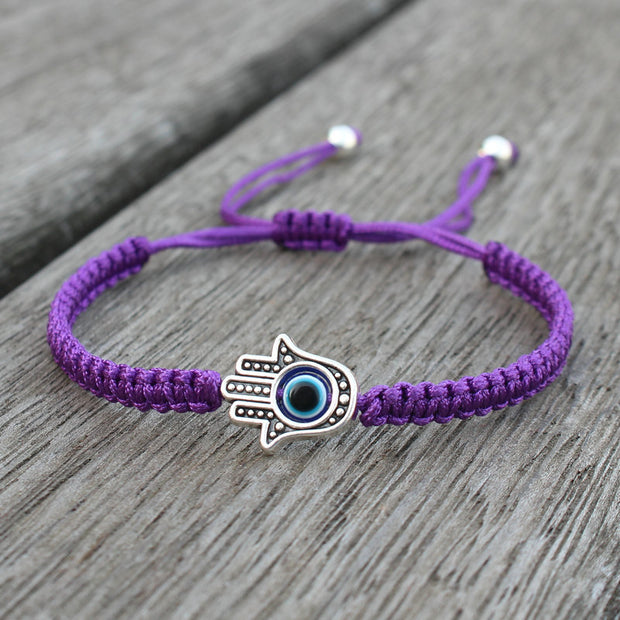 Buddha Stones Handmade Hamsa Symbol Protection Luck String Bracelet Bracelet BS Purple(Bracelet Size 16-24cm)