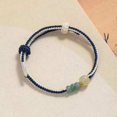 Buddha Stones 925 Sterling Silver Hetian Jade Bead Abundance Braided Rope Bracelet 1