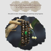 Buddha Stones 108 Mala Beads Nha Trang Bai Qinan Agarwood Cyan Jade Amber Strength Meditation Bracelet