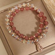 Buddha Stones Strawberry Quartz White Crystal Money Bag Charm Positive Bracelet Bracelet BS 8