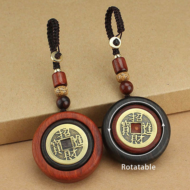 Buddha Stones Copper Coin Attract Wealth Ebony Wood Red Sandalwood Luck Key Chain Decoration Key Chain BS 1