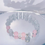 Buddha Stones Cat's Eye Crystal Peach Blossom Bell Fu Character Charm Support Bracelet