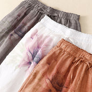 Buddha Stones Floral Print High Waist Cotton Linen Drawstring Wide Leg Pants With Pockets 23