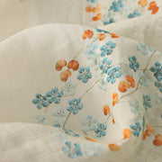 Buddha Stones Blue Flowers Orange Leaves Frog-Button Three Quarter Sleeve Cotton Linen Shirt Women's Shirts BS 9