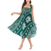 Buddha Stones Two Style Wear Bohemian Summer Elephant Lines Lace-up Skirt Dress Skirt&Dress BS 3