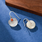 Buddha Stones 925 Sterling Silver Hetian Jade Red Agate Bat Prosperity Ring Earrings Set Bracelet Necklaces & Pendants BS 7