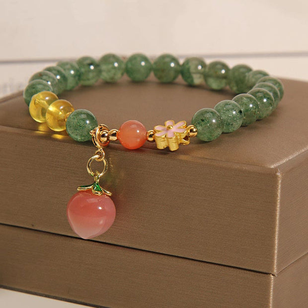Buddha Stones Natural Green Strawberry Quartz Love Peach Charm Bracelet Bracelet BS 6