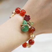 Buddha Stones Natural Red Agate Green Agate Gourd Cinnabar Flower Beads Confidence Bracelet 14