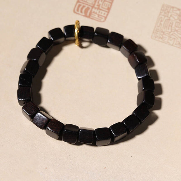 Buddha Stones Tibetan Ebony Wood Square Beads Peace Calm Bracelet Bracelet BS 2