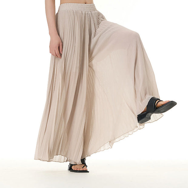 Buddha Stones Solid Color Loose Long Pleated Wide Leg Pants 27