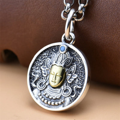 Buddha Stones 925 Sterling Silver Green Tara Double Dorje Vajra Protection Necklace Pendant