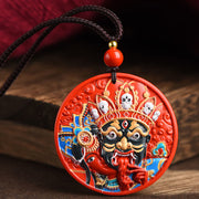 Buddha Stones Zakiram Goddess of Wealth Painted Cinnabar Blessing Necklace Pendant Necklaces & Pendants BS 4