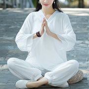 Buddha Stones Yoga Cotton Linen Clothing Uniform Meditation Zen Practice Women's Set (Extra 30% Off | USE CODE: FS30) - White - US12，UK/AU16，EU44 (2XL)   - image 0