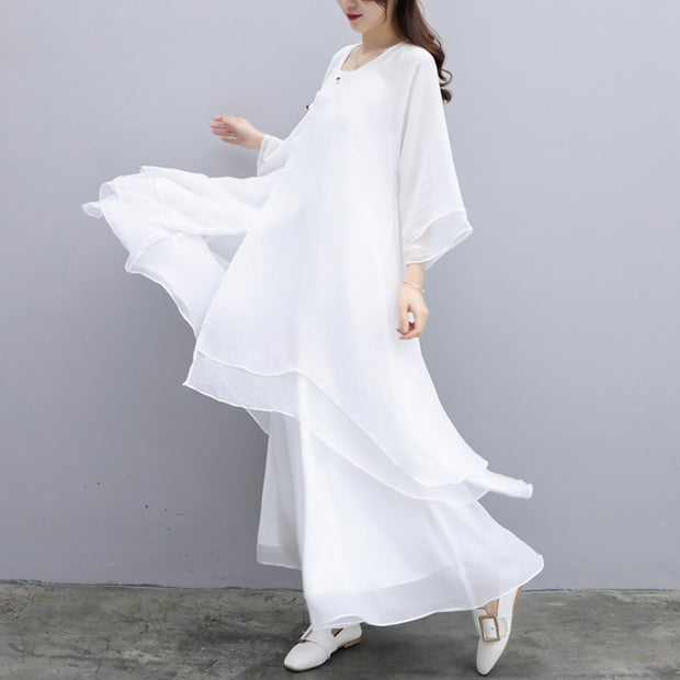 Buddha Stones 3Pcs Yoga Chiffon Clothing Uniform Meditation Zen Practice Women's Set  (Extra 30% Off | USE CODE: FS30) - White Suit(Top+Pants+Suspenders) - US6，UK/AU10，EU38 (XL) - image 21