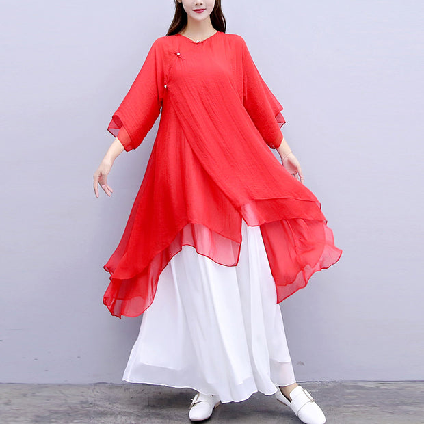 Buddha Stones 3Pcs Yoga Chiffon Clothing Uniform Meditation Zen Practice Women's Set  (Extra 30% Off | USE CODE: FS30) - Red Top&White Pants&Suspenders - US6，UK/AU10，EU38 (XL) - image 33