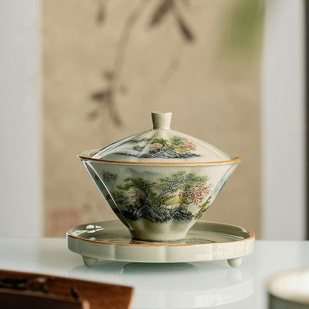 Buddha Stones Pine Mountain Forest Landscape Ceramic Gaiwan Sancai Teacup Kung Fu Tea Cup And Saucer With Lid (Extra 35% Off | USE CODE: FS35) - image 11