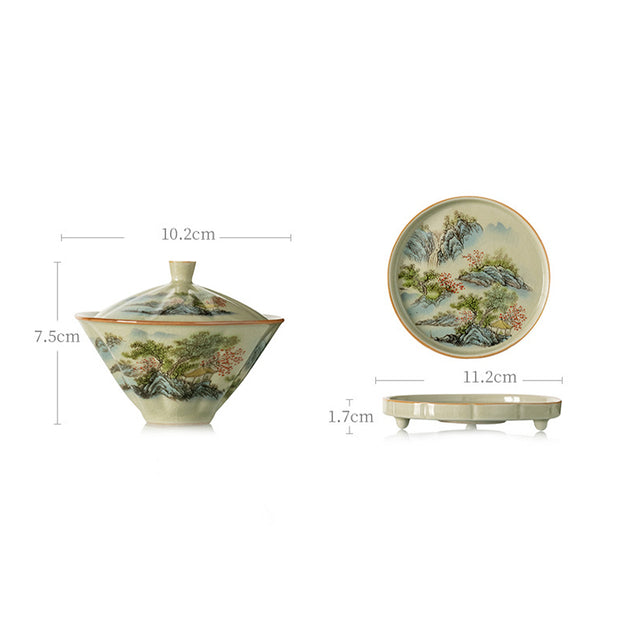 Buddha Stones Pine Mountain Forest Landscape Ceramic Gaiwan Sancai Teacup Kung Fu Tea Cup And Saucer With Lid (Extra 35% Off | USE CODE: FS35) - image 17