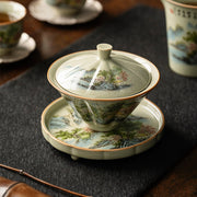 Buddha Stones Pine Mountain Forest Landscape Ceramic Gaiwan Sancai Teacup Kung Fu Tea Cup And Saucer With Lid (Extra 35% Off | USE CODE: FS35) - image 1