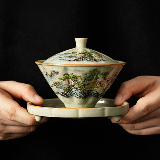Buddha Stones Pine Mountain Forest Landscape Ceramic Gaiwan Sancai Teacup Kung Fu Tea Cup And Saucer With Lid (Extra 35% Off | USE CODE: FS35) - image 4
