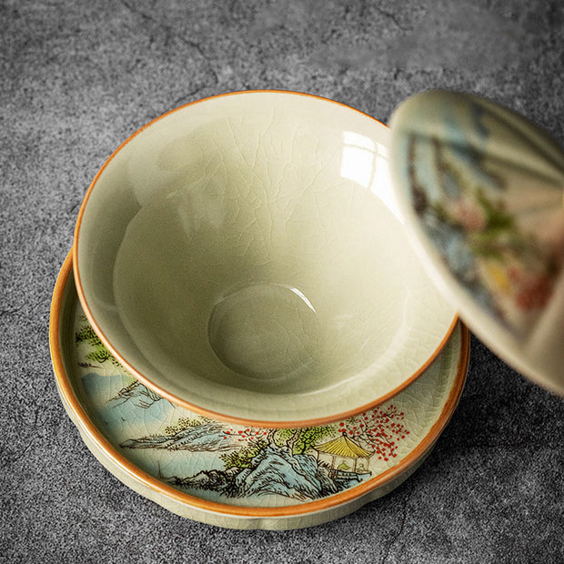 Buddha Stones Pine Mountain Forest Landscape Ceramic Gaiwan Sancai Teacup Kung Fu Tea Cup And Saucer With Lid (Extra 35% Off | USE CODE: FS35) - image 7