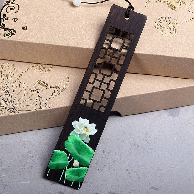 Buddha Stones Green Lotus Bamboo Oriole Ebony Wood Bookmarks With Gift Box (Extra 35% Off | USE CODE: FS35) - Lotus-1 - image 1