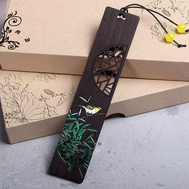 Buddha Stones Green Lotus Bamboo Oriole Ebony Wood Bookmarks With Gift Box (Extra 35% Off | USE CODE: FS35) - Oriole Bird-1 - image 3