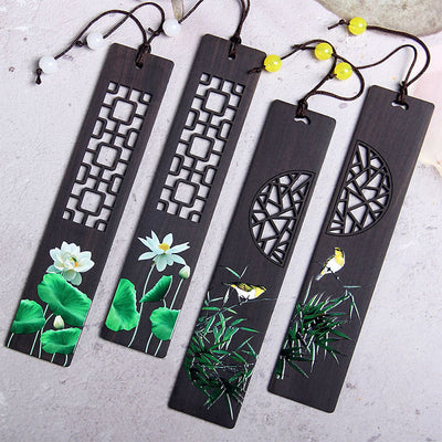 Buddha Stones Green Lotus Bamboo Oriole Ebony Wood Bookmarks With Gift Box (Extra 35% Off | USE CODE: FS35) - image 0